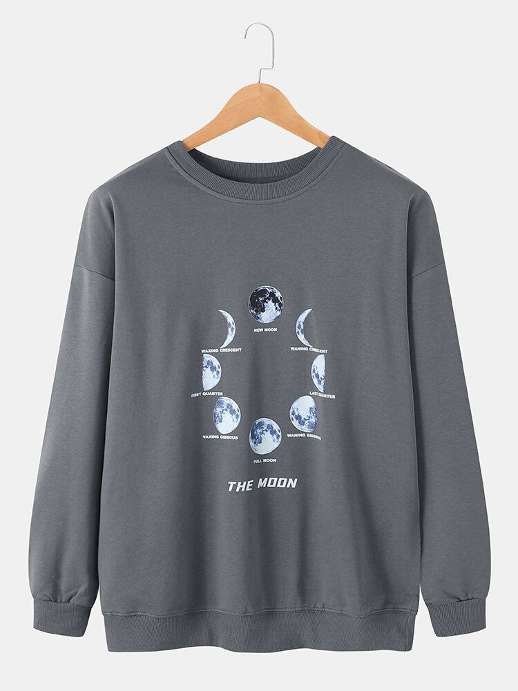 Sudaderas Con Capucha Informales Con Hombros Caídos Y Estampado De Eclipse Lunar De Algodón Para Hombre