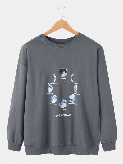 Sudaderas Con Capucha Informales Con Hombros Caídos Y Estampado De Eclipse Lunar De Algodón Para Hombre