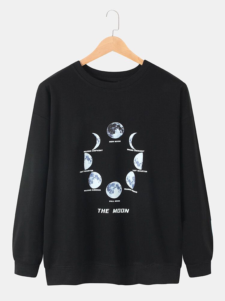 Sudaderas Con Capucha Informales Con Hombros Caídos Y Estampado De Eclipse Lunar De Algodón Para Hombre