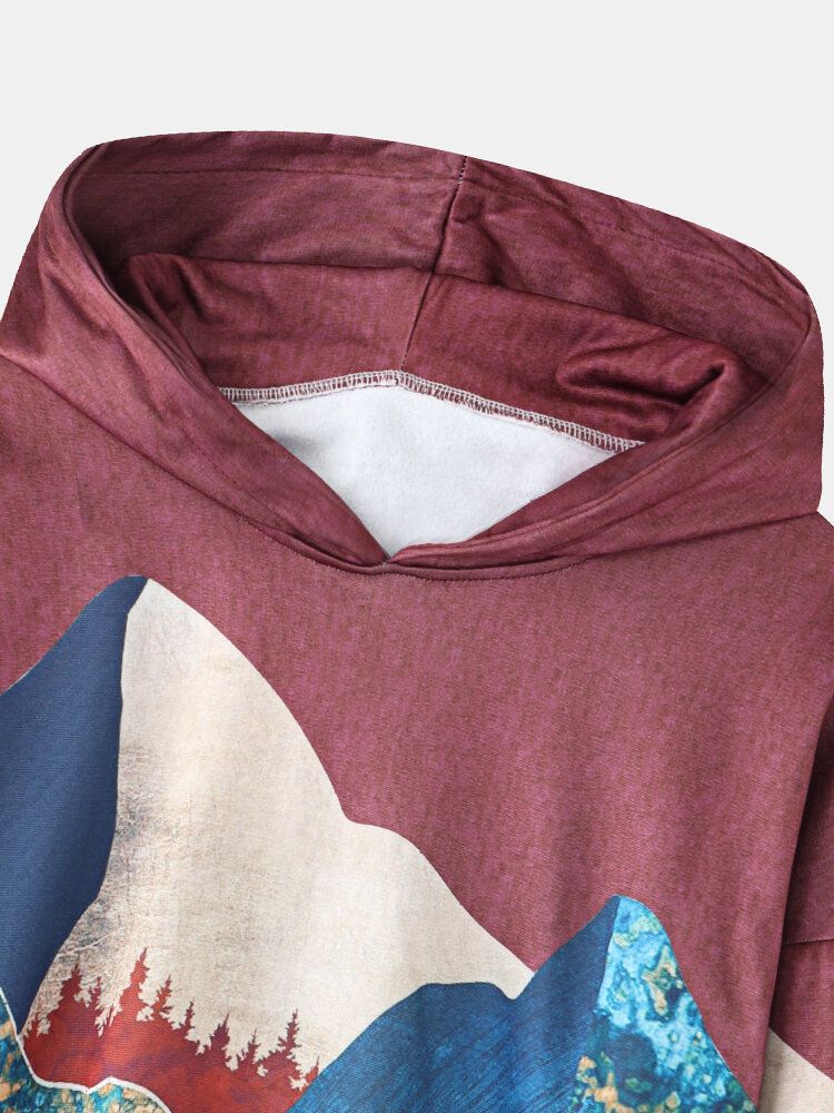 Sudaderas Con Capucha Informales Con Hombros Caídos Y Estampado De Paisaje Para Mujer