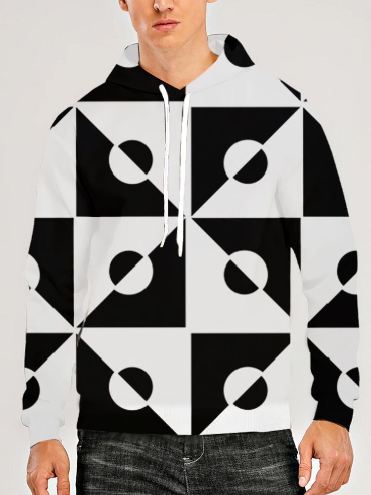 Sudaderas Con Capucha Informales De Manga Larga Con Bolsillo Con Estampado De Geometría 3d Para Hombre