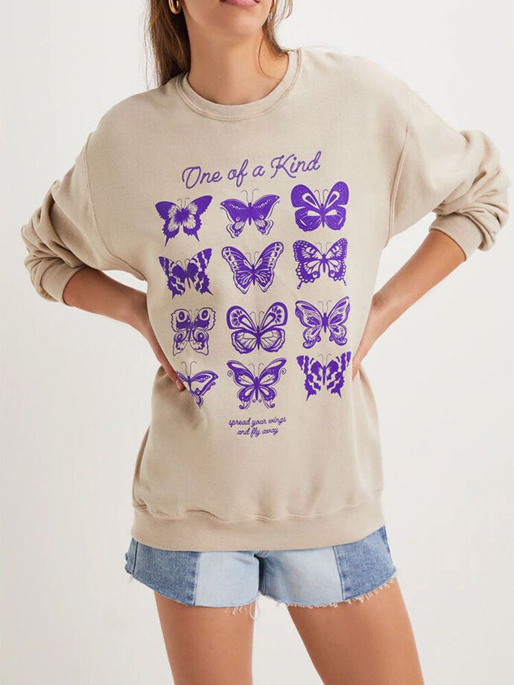 Sudaderas Con Capucha Informales De Manga Larga Con Cuello Redondo Y Estampado De Letras De Mariposa Para Mujer