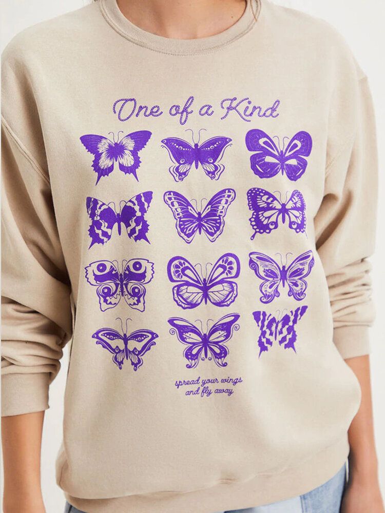 Sudaderas Con Capucha Informales De Manga Larga Con Cuello Redondo Y Estampado De Letras De Mariposa Para Mujer