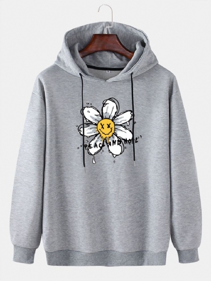 Sudaderas Con Capucha Informales De Manga Larga Con Hombros Caídos Y Estampado Floral Y Letras Fnuuy Para Hombre