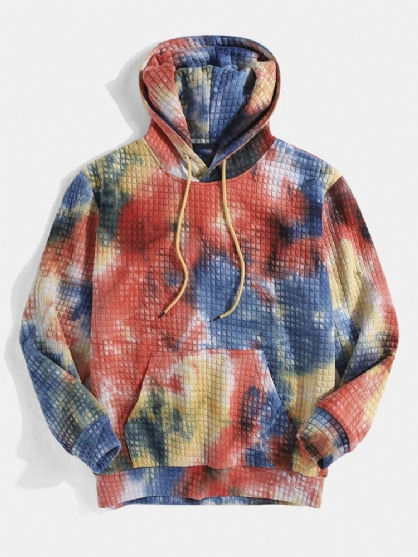 Sudaderas Con Capucha De Jacquard De Bolsillo De Manga Larga Con Teñido Anudado Colorido Para Hombre