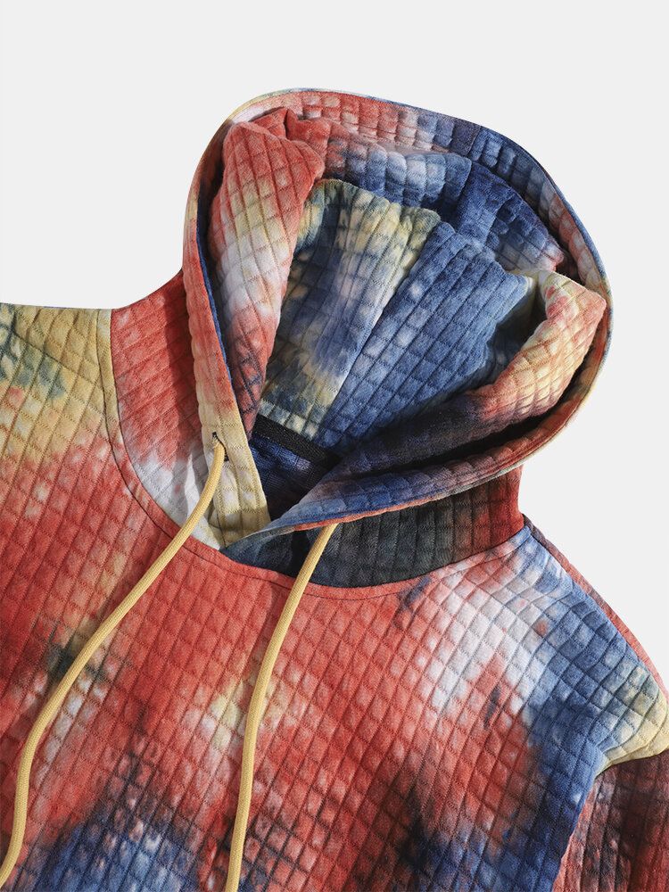 Sudaderas Con Capucha De Jacquard De Bolsillo De Manga Larga Con Teñido Anudado Colorido Para Hombre