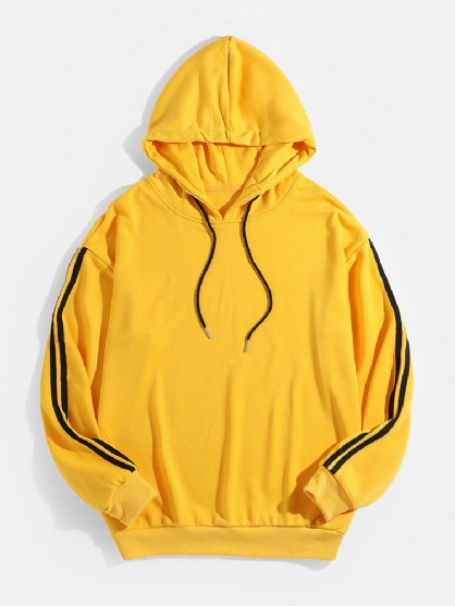 Sudaderas Con Capucha De Lazo Amarillo De Manga Larga Con Rayas Laterales Para Hombre