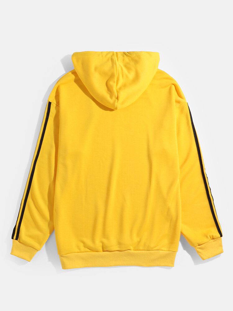 Sudaderas Con Capucha De Lazo Amarillo De Manga Larga Con Rayas Laterales Para Hombre