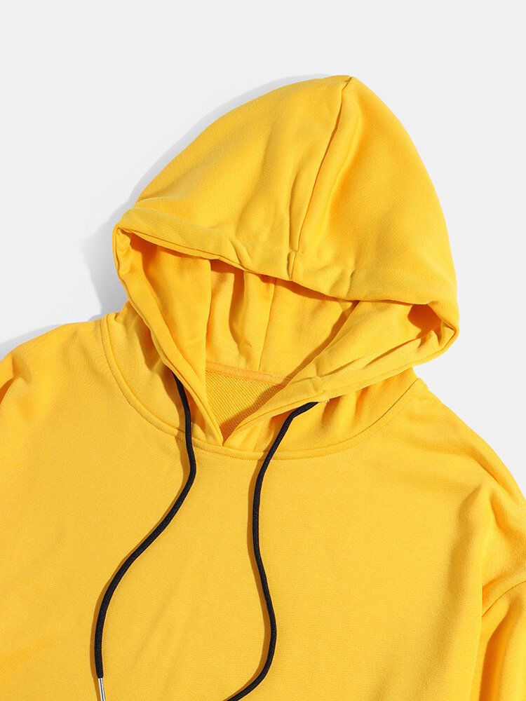 Sudaderas Con Capucha De Lazo Amarillo De Manga Larga Con Rayas Laterales Para Hombre