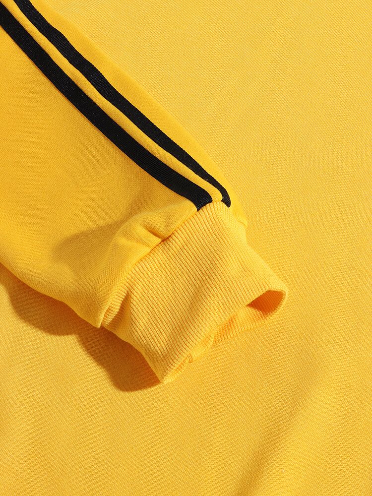 Sudaderas Con Capucha De Lazo Amarillo De Manga Larga Con Rayas Laterales Para Hombre