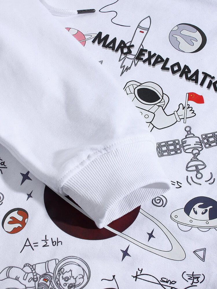 Sudaderas Con Capucha Lindas De Algodón Con Hombros Caídos Y Estampado De Planeta Astronauta De Dibujos Animados Para Hombre