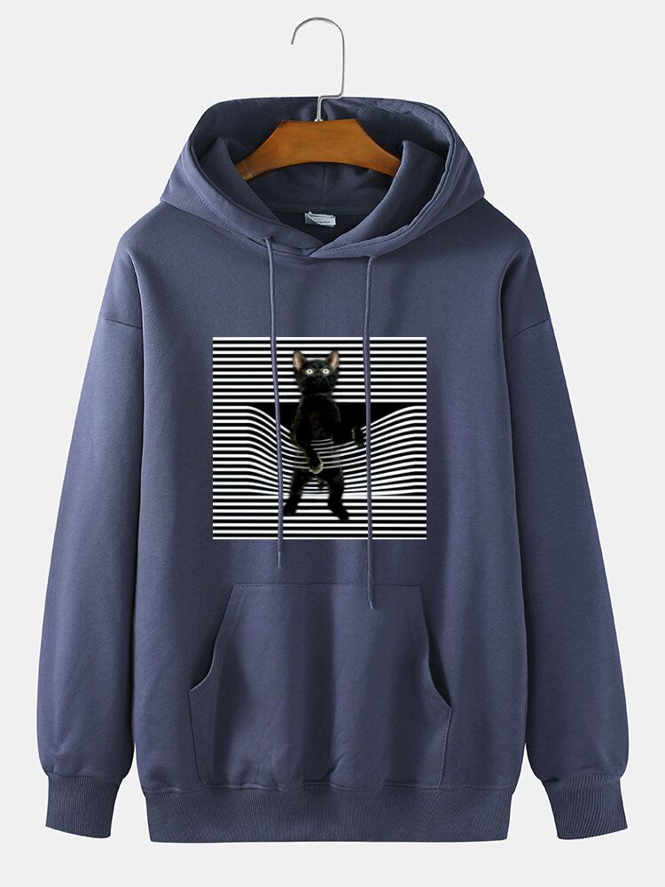 Sudaderas Con Capucha Lindas De Manga Larga Con Hombros Caídos Y Estampado De Gato De Dibujos Animados Para Hombre