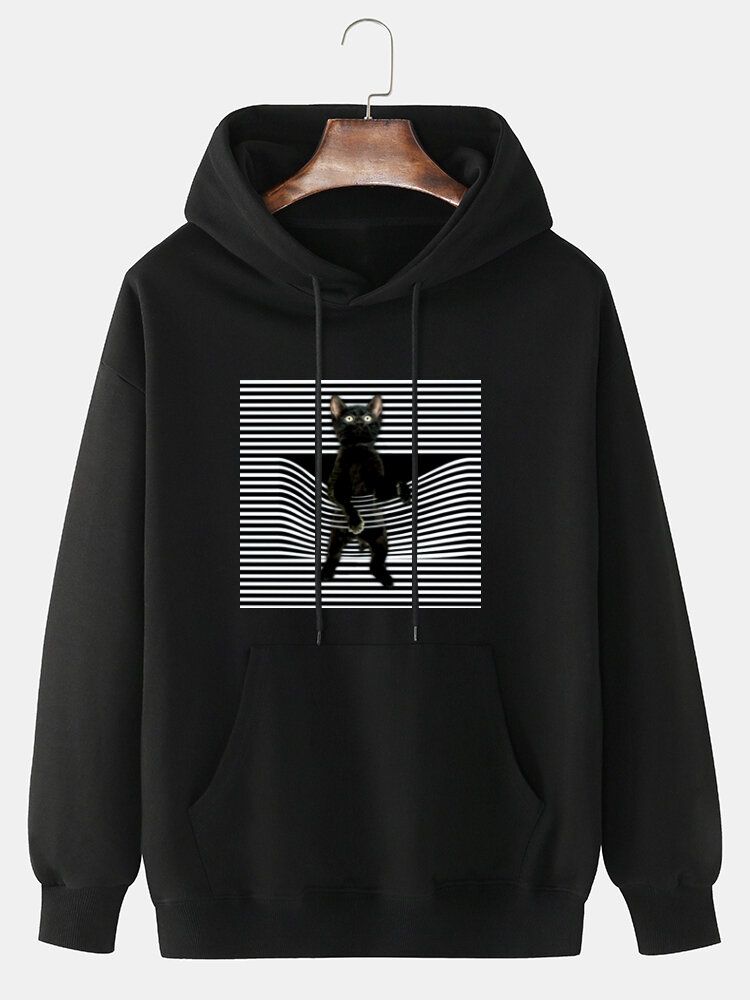 Sudaderas Con Capucha Lindas De Manga Larga Con Hombros Caídos Y Estampado De Gato De Dibujos Animados Para Hombre