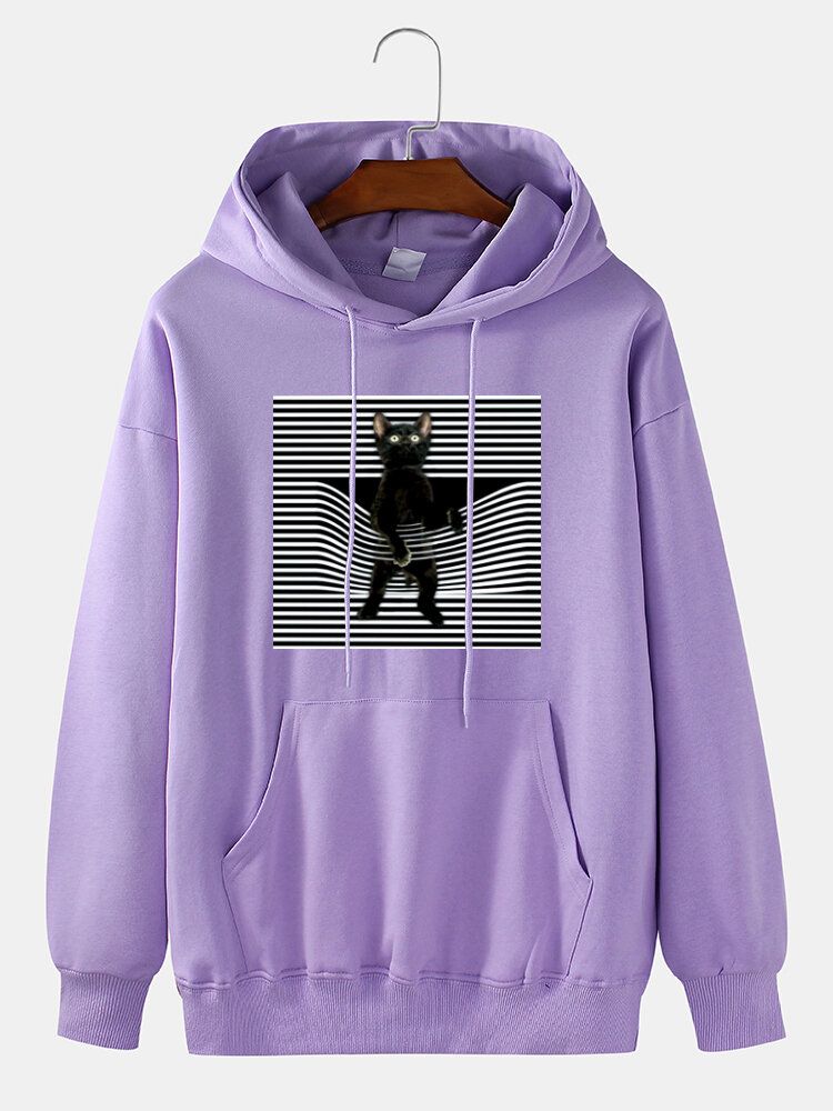 Sudaderas Con Capucha Lindas De Manga Larga Con Hombros Caídos Y Estampado De Gato De Dibujos Animados Para Hombre