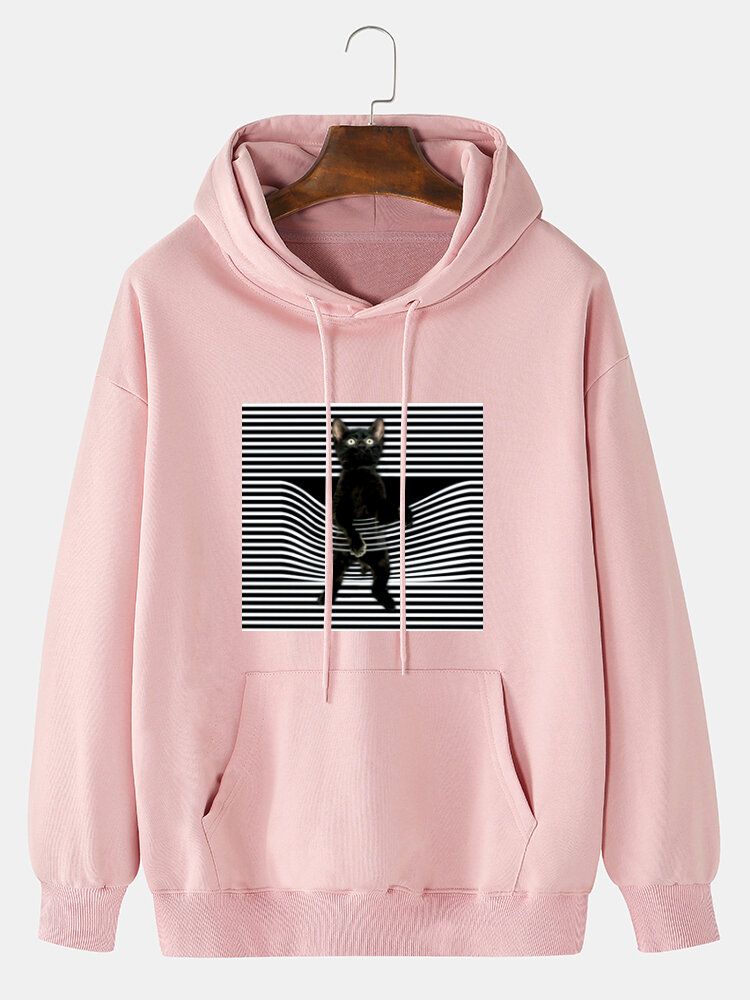 Sudaderas Con Capucha Lindas De Manga Larga Con Hombros Caídos Y Estampado De Gato De Dibujos Animados Para Hombre