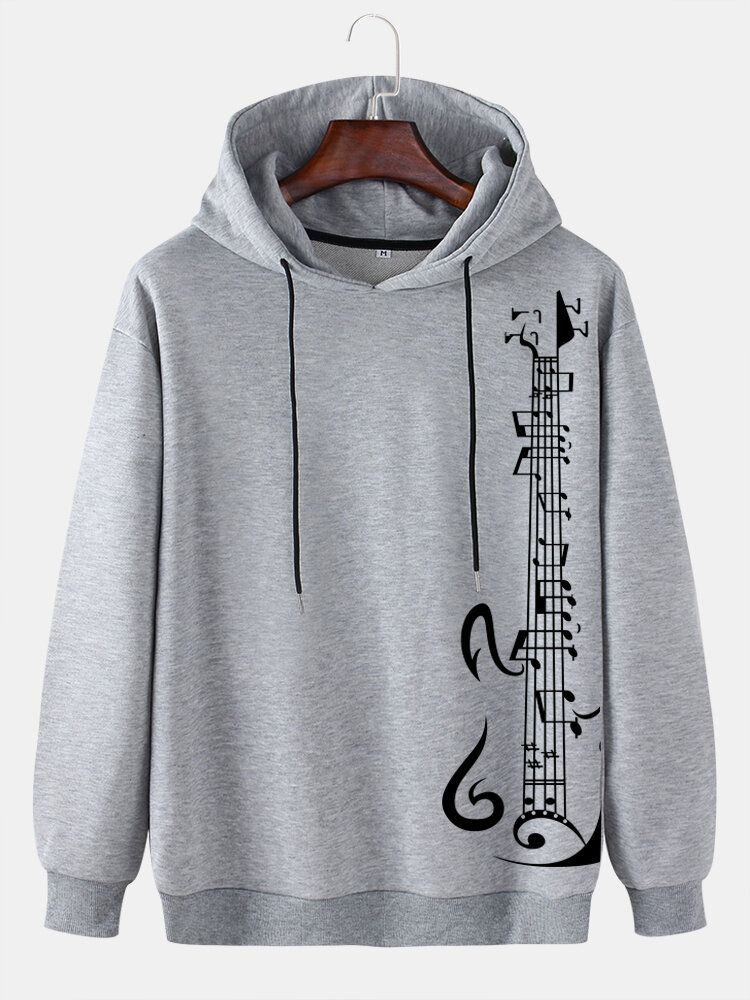 Sudaderas Con Capucha Lisas Con Cordón Y Manga Caída Con Estampado De Guitarra De Algodón Para Hombre