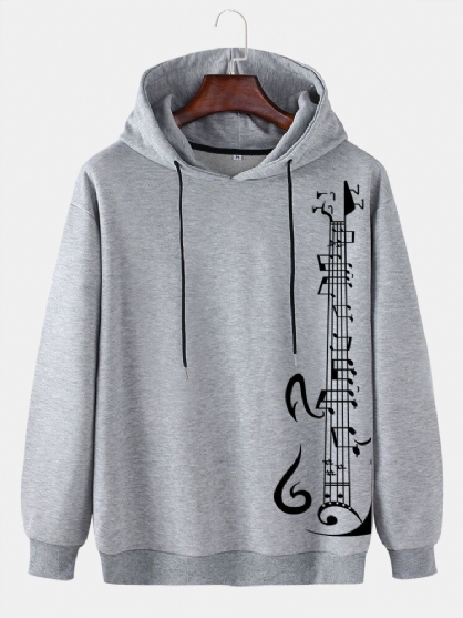 Sudaderas Con Capucha Lisas Con Cordón Y Manga Caída Con Estampado De Guitarra De Algodón Para Hombre