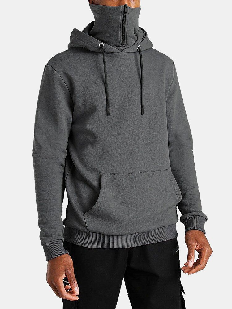 Sudaderas Con Capucha De Manga Larga Con Bolsillo De Canguro De Color Sólido Para Hombre Con Redecilla Con Cremallera