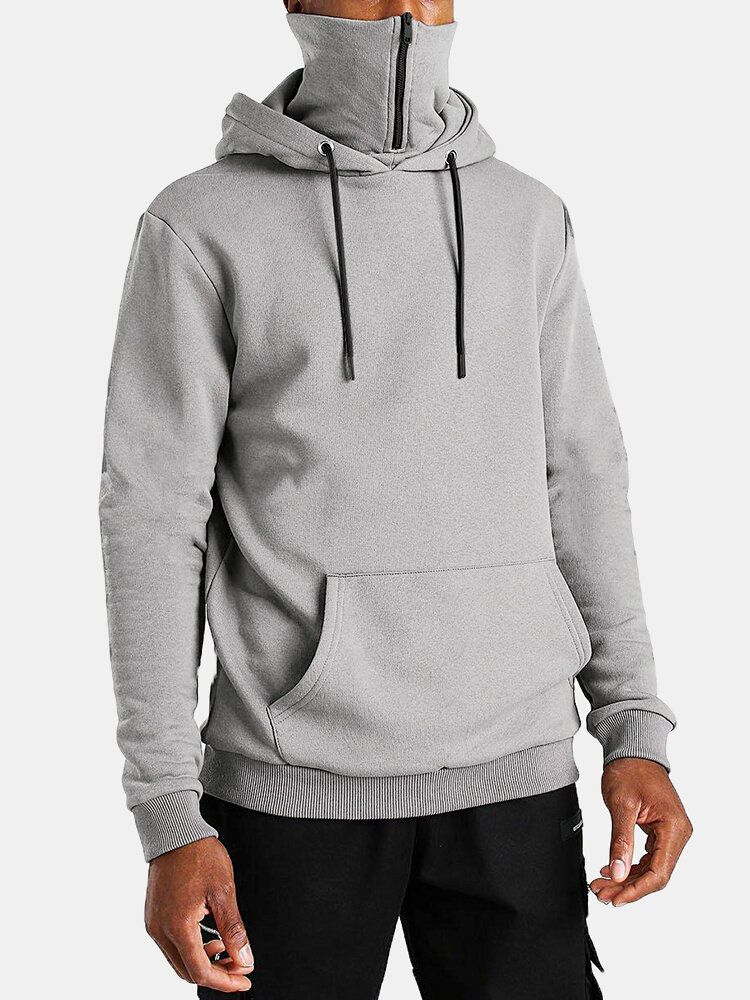 Sudaderas Con Capucha De Manga Larga Con Bolsillo De Canguro De Color Sólido Para Hombre Con Redecilla Con Cremallera