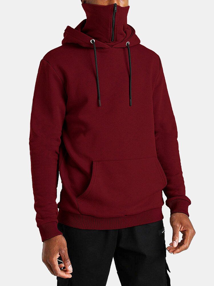 Sudaderas Con Capucha De Manga Larga Con Bolsillo De Canguro De Color Sólido Para Hombre Con Redecilla Con Cremallera