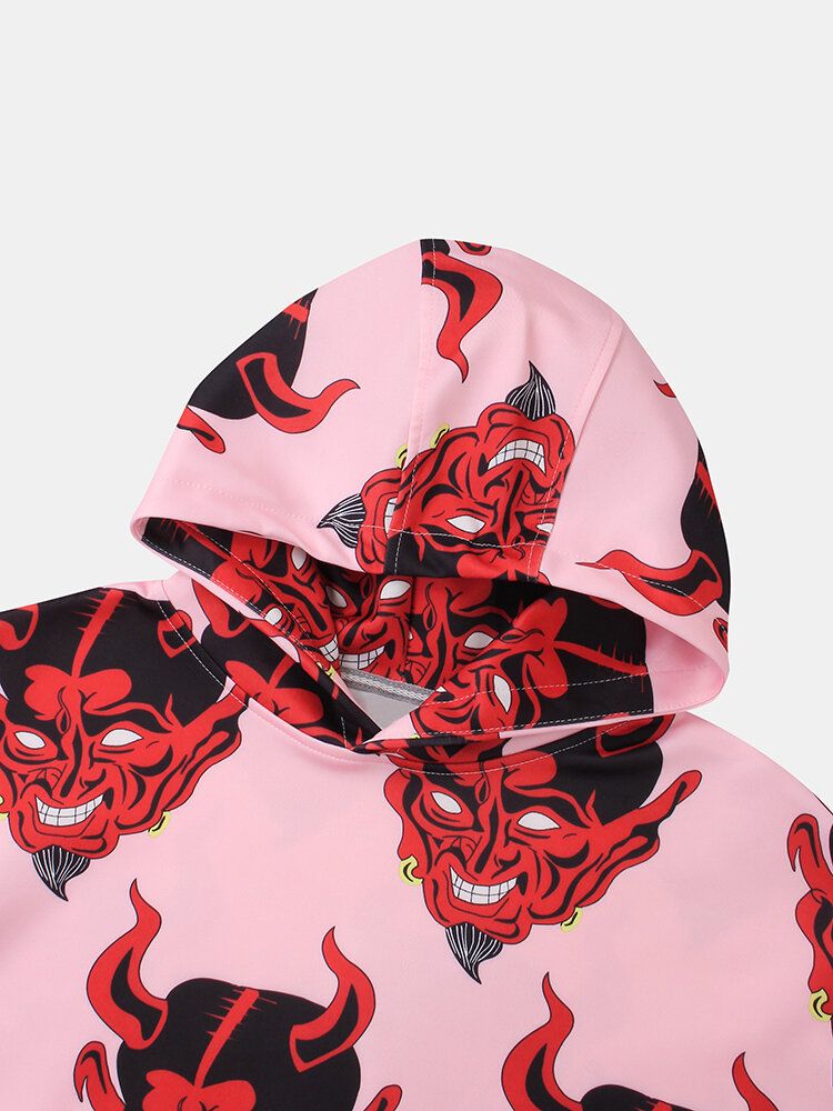 Sudaderas Con Capucha De Manga Larga Con Bolsillo De Canguro Con Estampado De Demonio Para Hombre