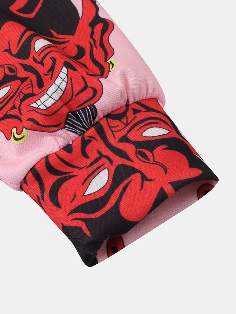 Sudaderas Con Capucha De Manga Larga Con Bolsillo De Canguro Con Estampado De Demonio Para Hombre