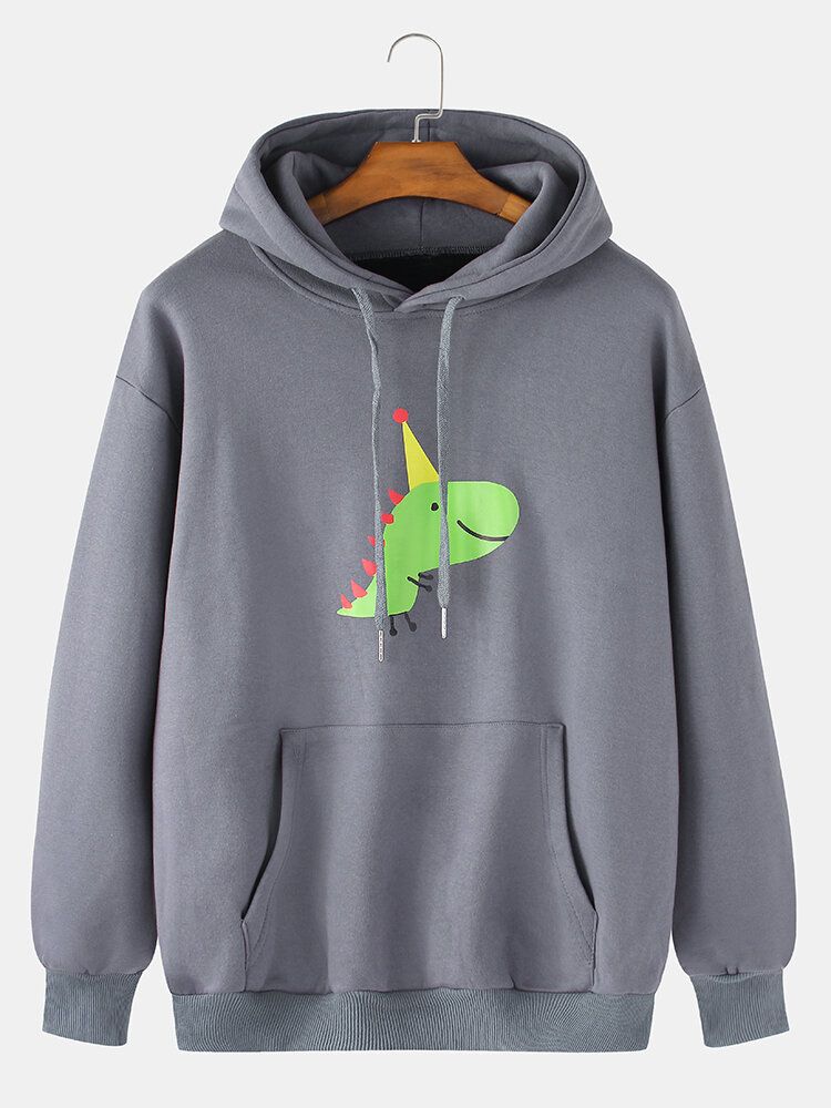 Sudaderas Con Capucha De Manga Larga Con Bolsillo De Canguro Con Estampado De Dinosaurio De Dibujos Animados Para Hombre