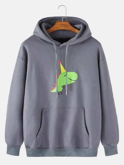 Sudaderas Con Capucha De Manga Larga Con Bolsillo De Canguro Con Estampado De Dinosaurio De Dibujos Animados Para Hombre