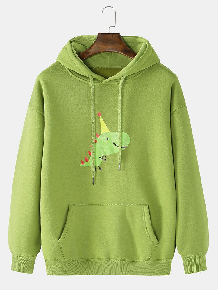 Sudaderas Con Capucha De Manga Larga Con Bolsillo De Canguro Con Estampado De Dinosaurio De Dibujos Animados Para Hombre