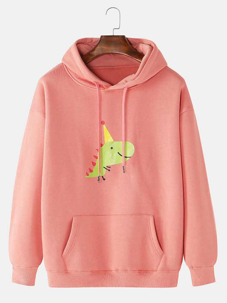 Sudaderas Con Capucha De Manga Larga Con Bolsillo De Canguro Con Estampado De Dinosaurio De Dibujos Animados Para Hombre