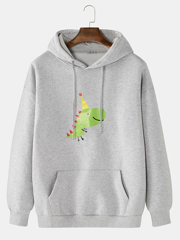 Sudaderas Con Capucha De Manga Larga Con Bolsillo De Canguro Con Estampado De Dinosaurio De Dibujos Animados Para Hombre