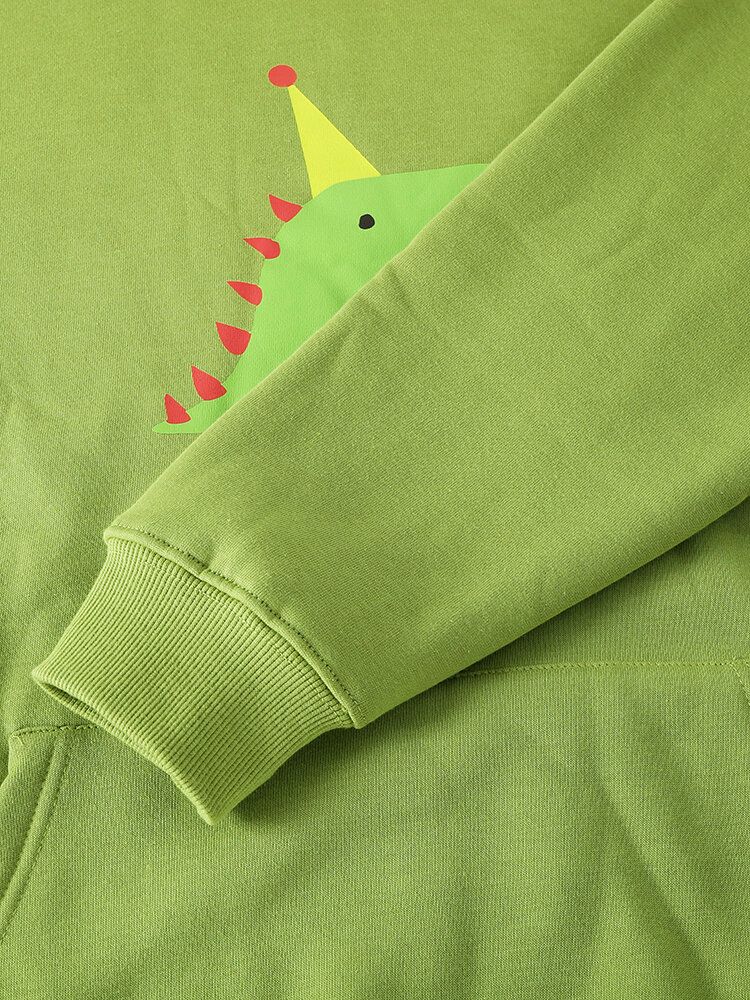 Sudaderas Con Capucha De Manga Larga Con Bolsillo De Canguro Con Estampado De Dinosaurio De Dibujos Animados Para Hombre