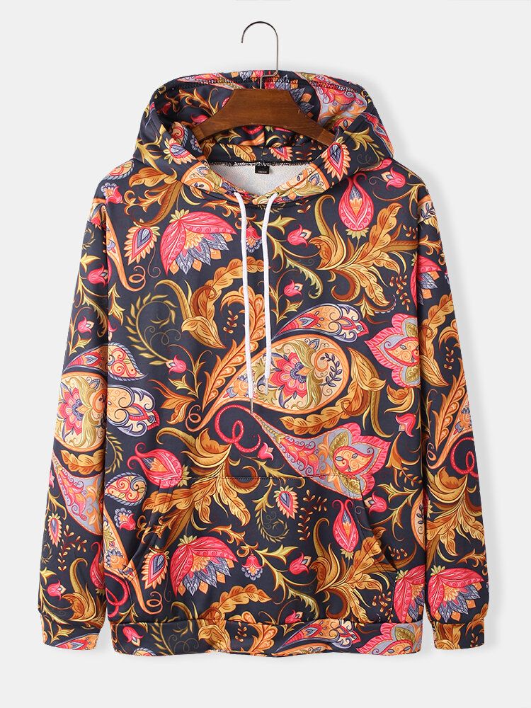 Sudaderas Con Capucha De Manga Larga Con Bolsillo De Canguro Con Estampado De Paisley Para Hombre