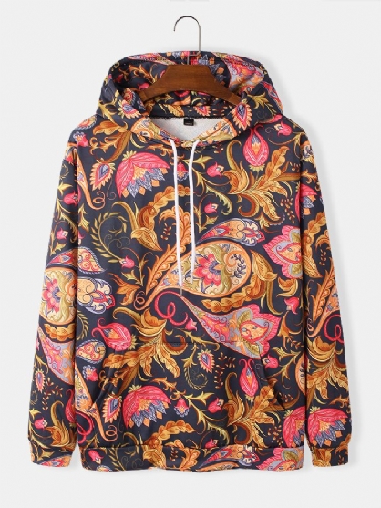 Sudaderas Con Capucha De Manga Larga Con Bolsillo De Canguro Con Estampado De Paisley Para Hombre