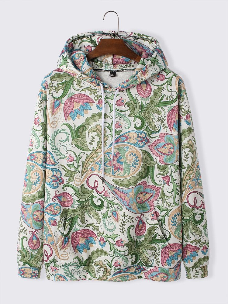 Sudaderas Con Capucha De Manga Larga Con Bolsillo De Canguro Con Estampado De Paisley Para Hombre