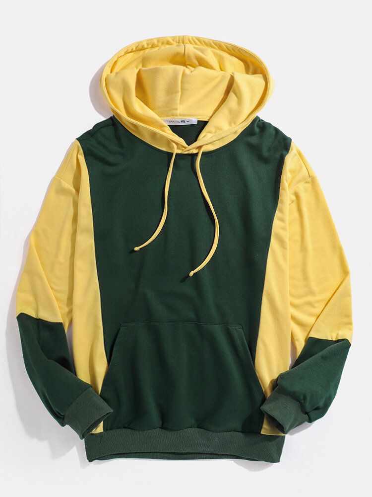 Sudaderas Con Capucha De Manga Larga De Color En Contraste Para Hombre Con Bolsillo Canguro