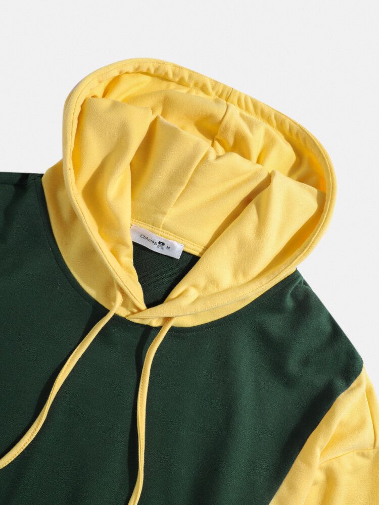 Sudaderas Con Capucha De Manga Larga De Color En Contraste Para Hombre Con Bolsillo Canguro