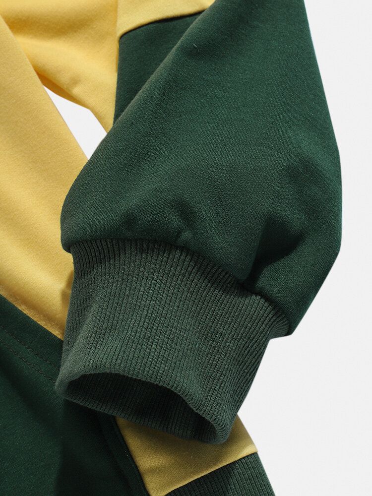 Sudaderas Con Capucha De Manga Larga De Color En Contraste Para Hombre Con Bolsillo Canguro