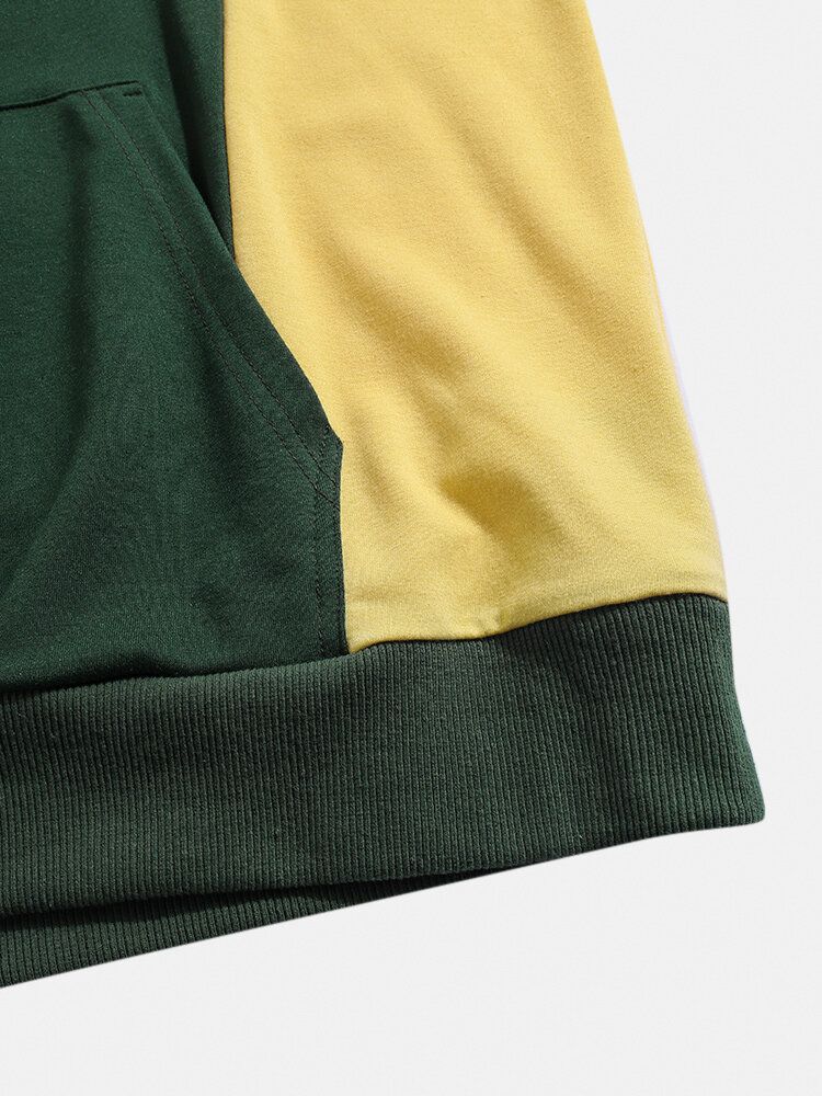 Sudaderas Con Capucha De Manga Larga De Color En Contraste Para Hombre Con Bolsillo Canguro