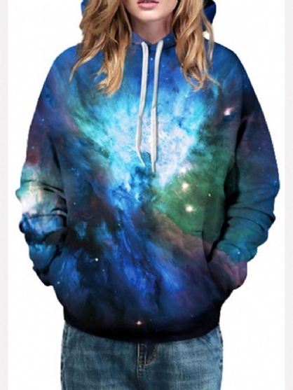 Sudaderas Con Capucha De Manga Larga Con Cordón Y Bolsillo Con Estampado De Galaxia Tie Dye Para Mujer