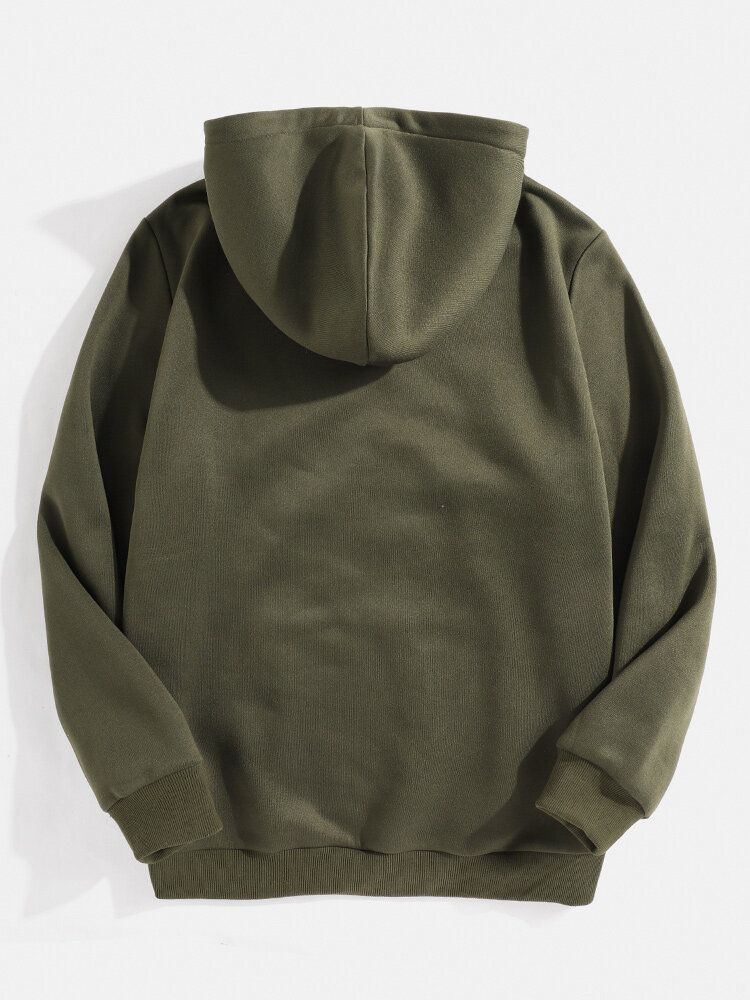 Sudaderas Con Capucha De Manga Larga Con Cremallera Frontal De Color Sólido Simple Para Hombre Con Bolsillo