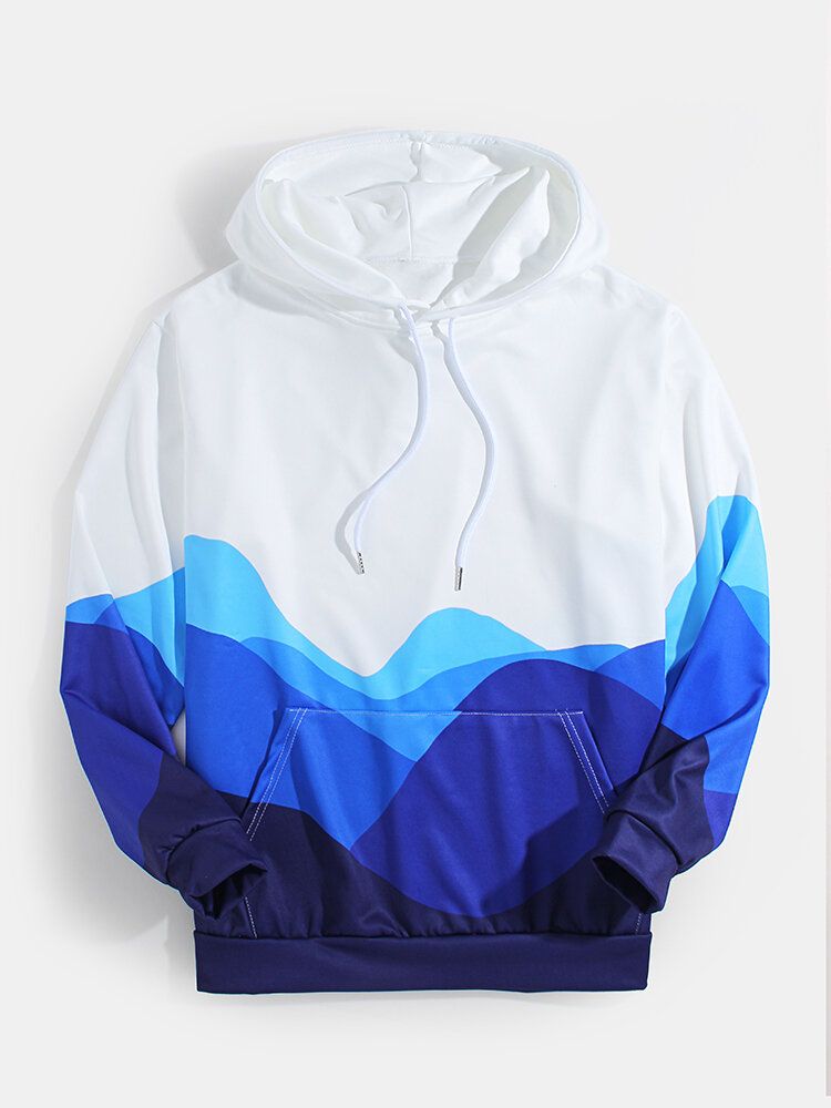 Sudaderas Con Capucha De Manga Larga Con Diseño De Paisaje De Montaña Ombre Abstracto Para Hombre Con Bolsillo