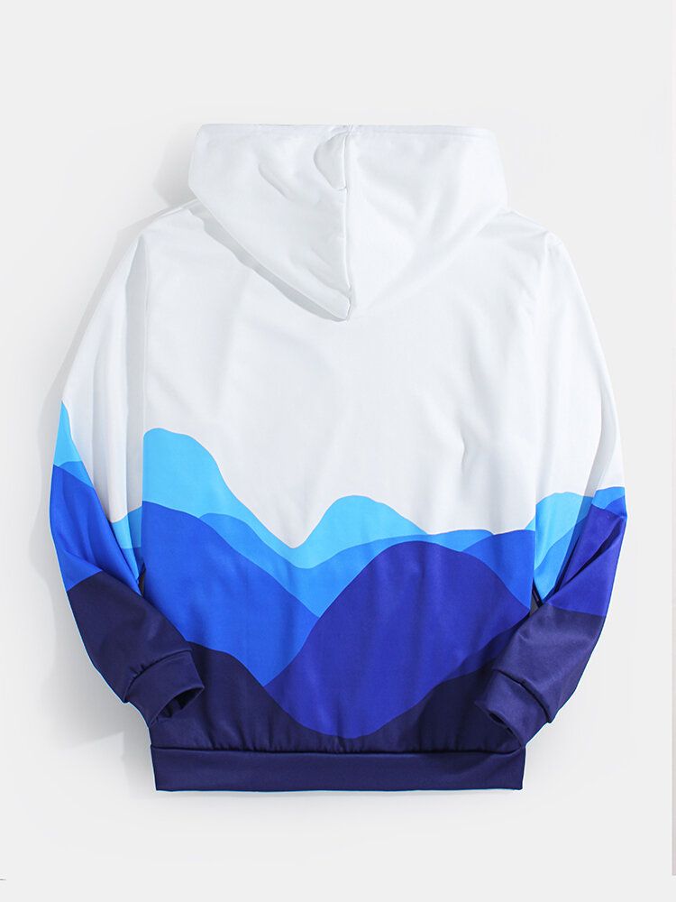 Sudaderas Con Capucha De Manga Larga Con Diseño De Paisaje De Montaña Ombre Abstracto Para Hombre Con Bolsillo