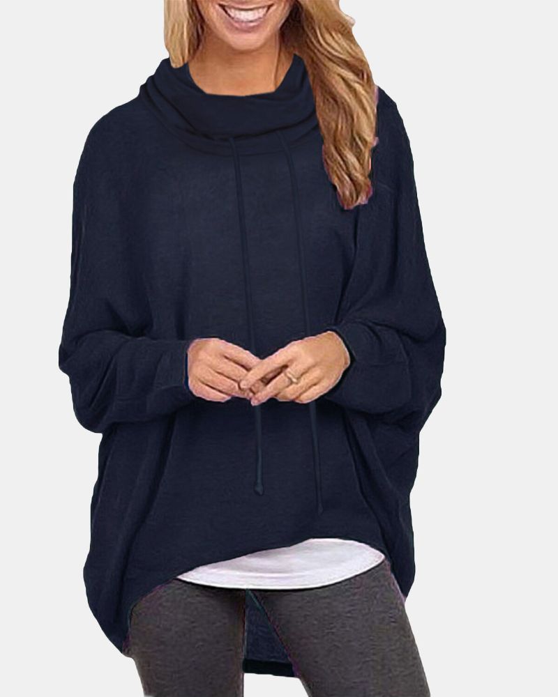 Sudaderas Con Capucha De Manga Larga Con Dobladillo Alto Y Bajo De Color Sólido Para Mujer