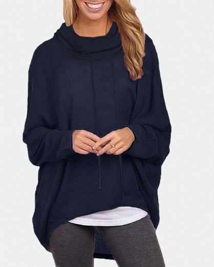 Sudaderas Con Capucha De Manga Larga Con Dobladillo Alto Y Bajo De Color Sólido Para Mujer