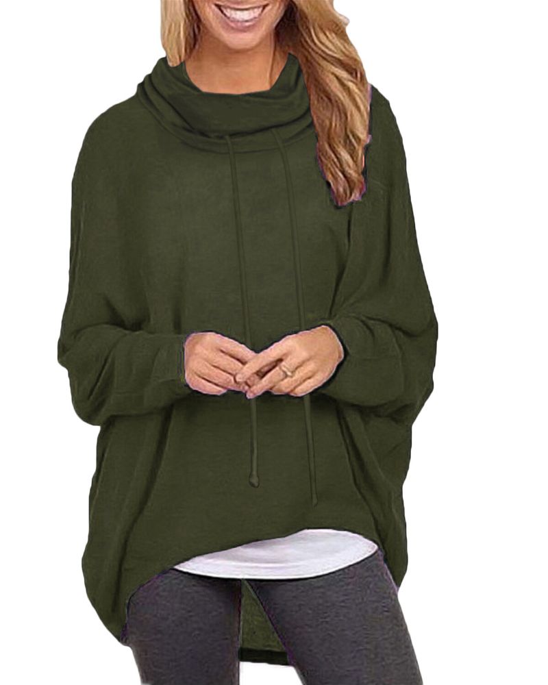 Sudaderas Con Capucha De Manga Larga Con Dobladillo Alto Y Bajo De Color Sólido Para Mujer