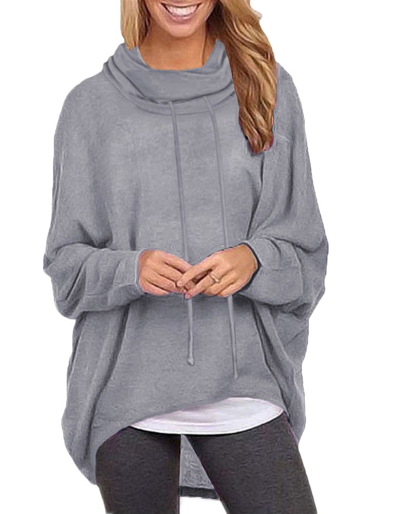 Sudaderas Con Capucha De Manga Larga Con Dobladillo Alto Y Bajo De Color Sólido Para Mujer