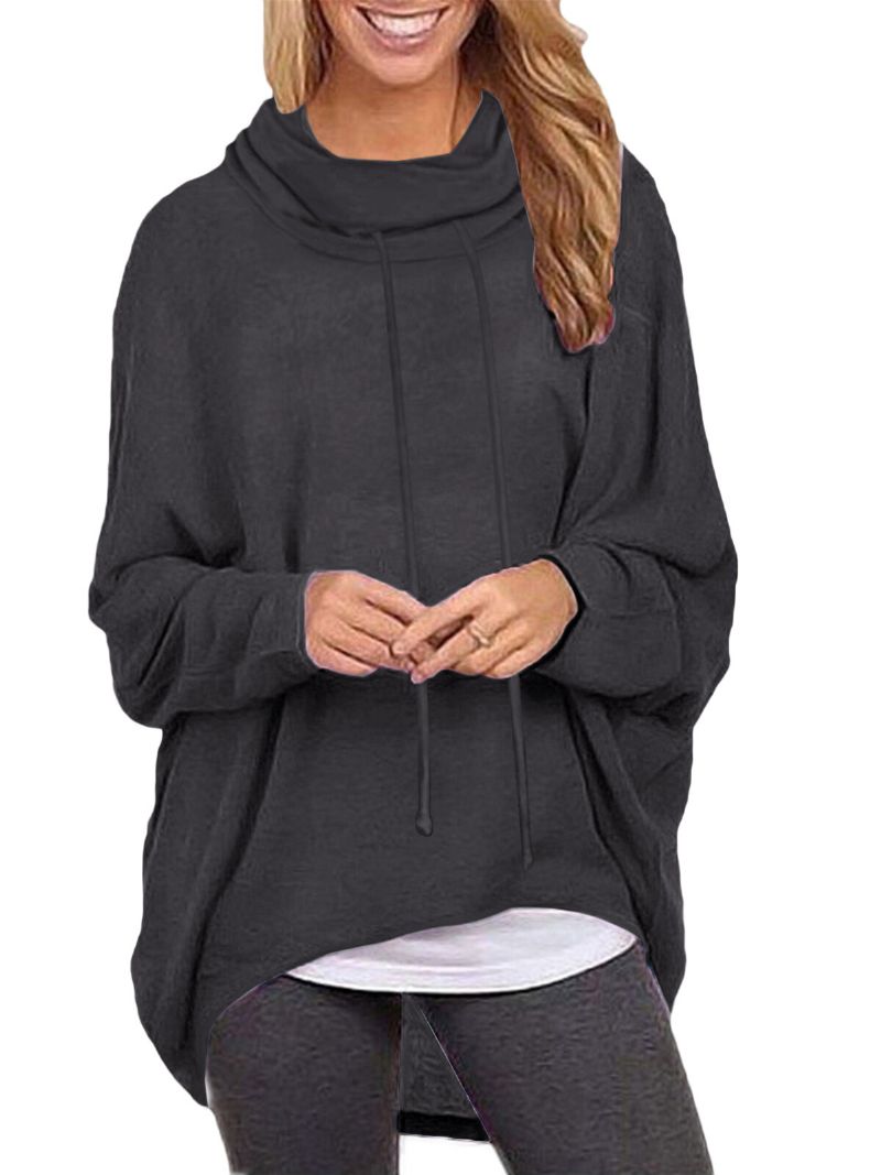 Sudaderas Con Capucha De Manga Larga Con Dobladillo Alto Y Bajo De Color Sólido Para Mujer