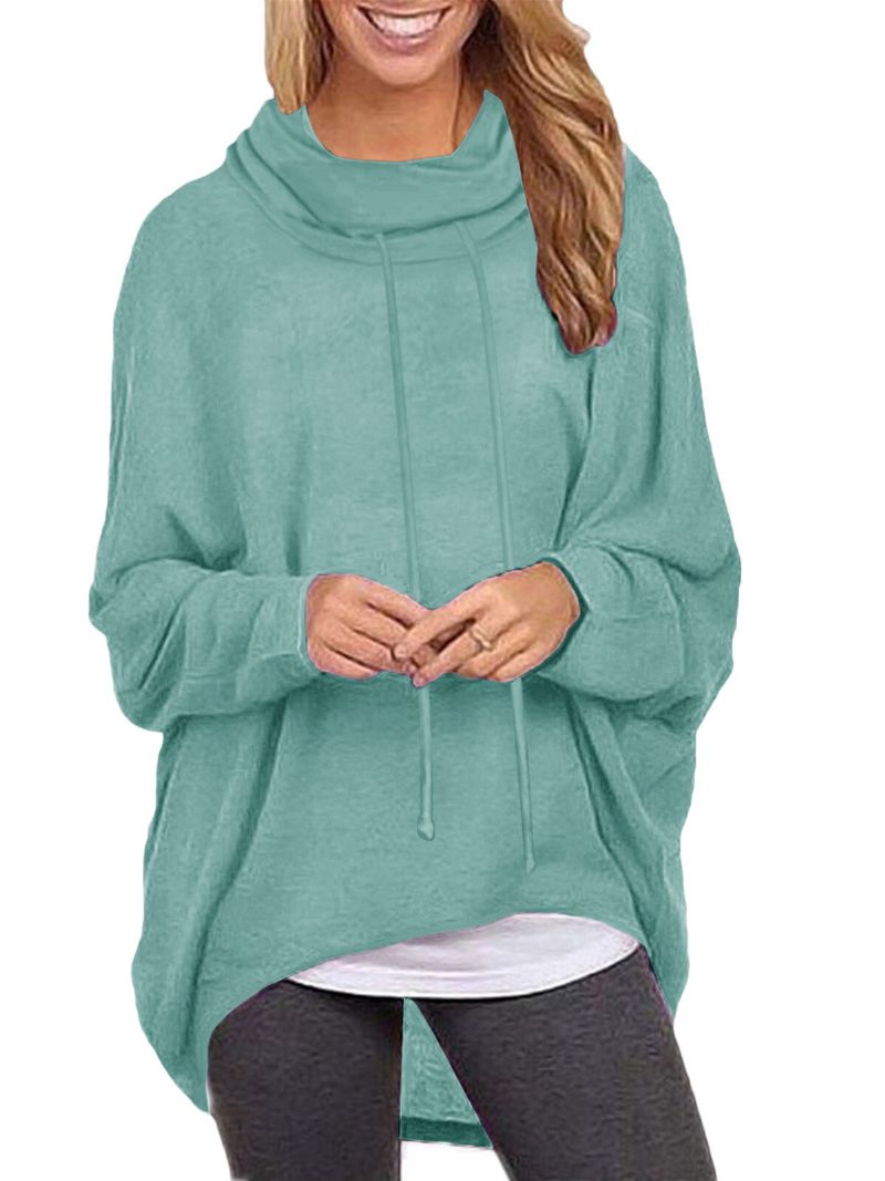 Sudaderas Con Capucha De Manga Larga Con Dobladillo Alto Y Bajo De Color Sólido Para Mujer