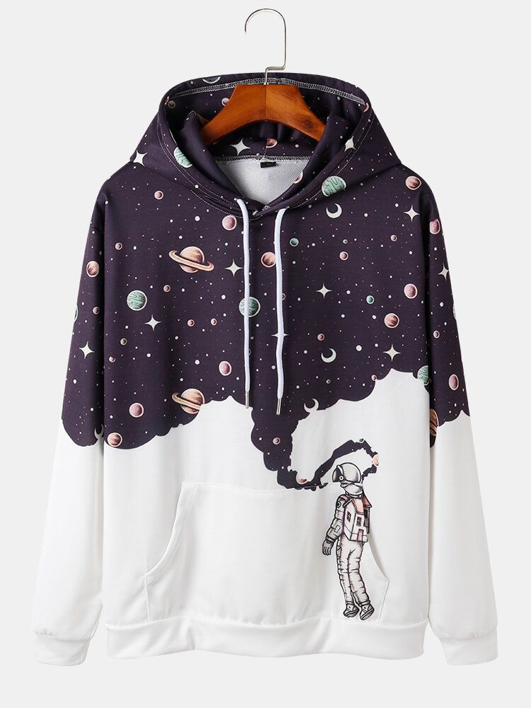 Sudaderas Con Capucha De Manga Larga Con Estampado De Astronauta Y Galaxia Para Hombre Con Bolsillo